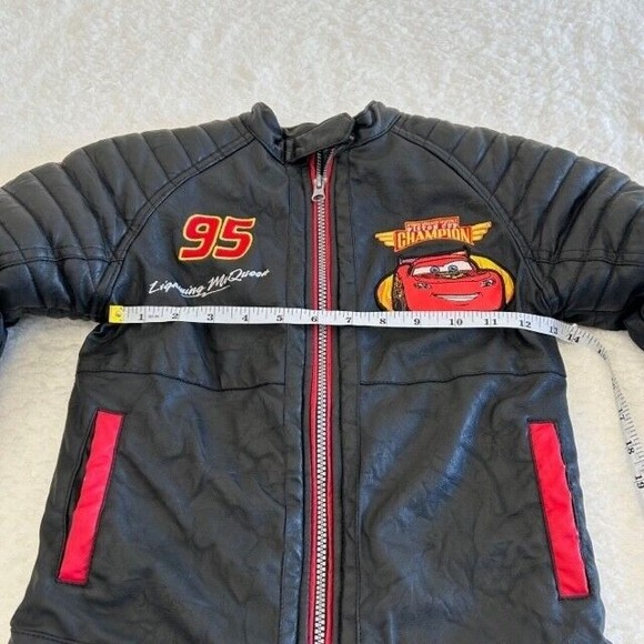 Disney Cars Lightning McQueen Faux Leather Racing Jacket  Sz 5/6 Race Car Driver - Picture 5 of 12